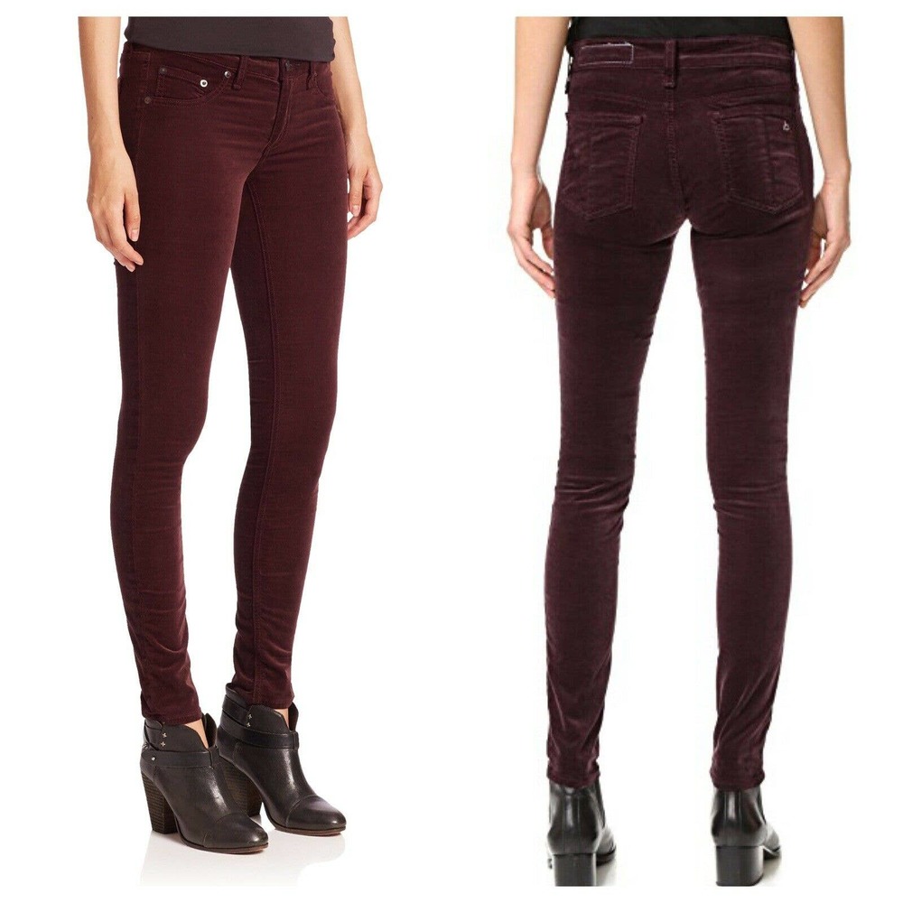 Rag & Bone Skinny Velvet Jeans Wine Red Mid Rise